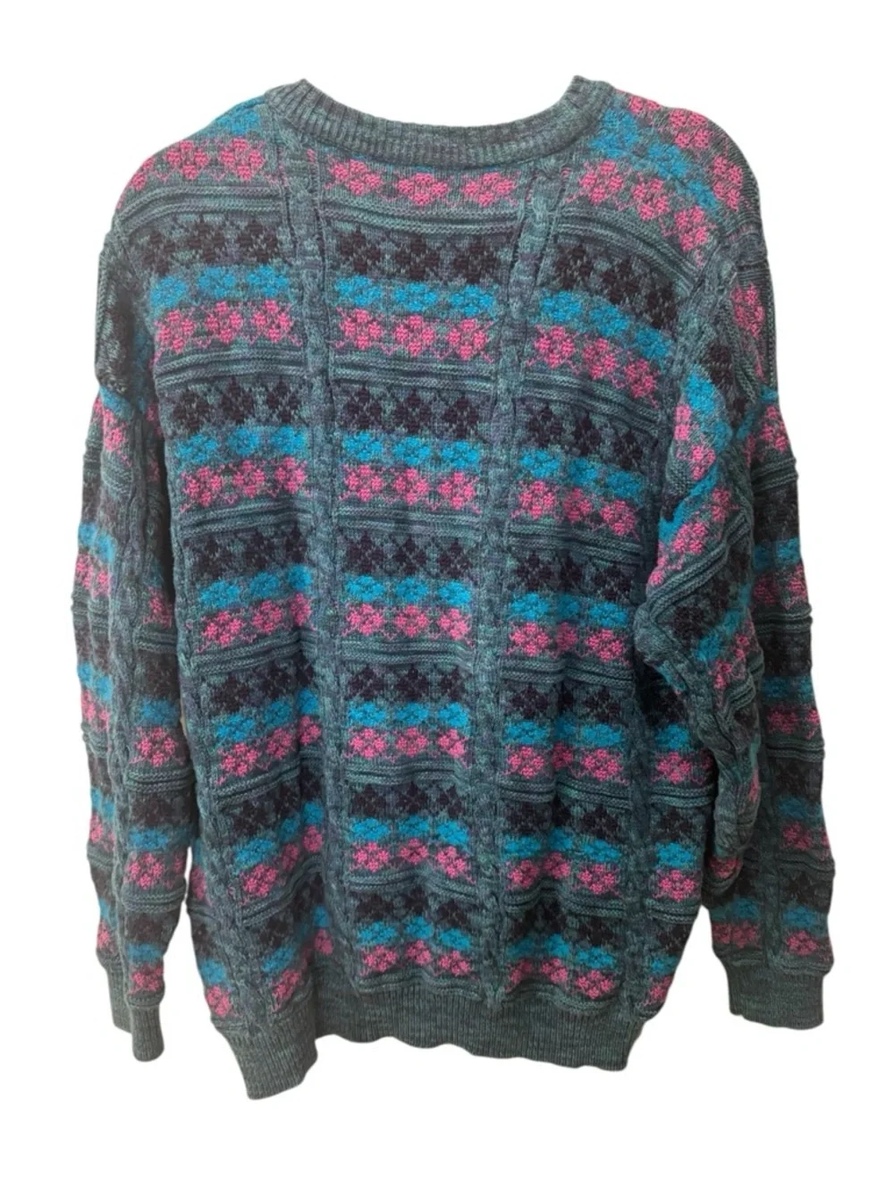 vintage Caldwell teal wool sweater with purple and light blue size L